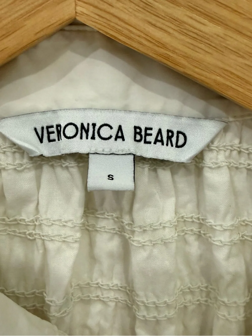 Veronica Beard Cream Textured Short-Sleeve Cropped Button-Up